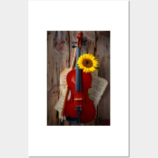 Hanging Violin And Sunflower Posters and Art